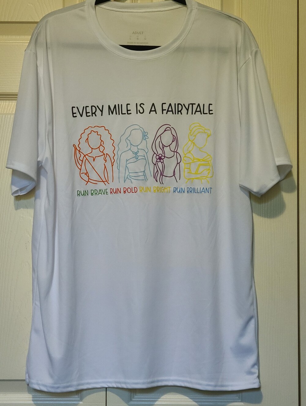 runDisney 2026 Princess Graphic White Tee - Every Mile is a Fairytale Unisex XL